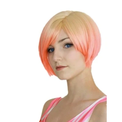 Abbildung von Prettyland Tie Dye Glatt Bob schnitt Kurzhaar Perücke Farbverlauf Ombre Rosa Hellblond C694