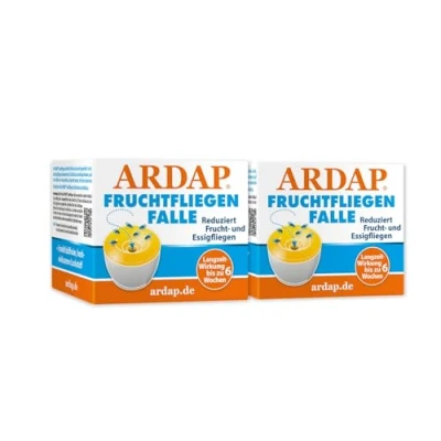 Abbildung von ARDAP Fruchtfliegenfalle 2er Pack Obstfliegenfalle zur Reduktion von Fruchtfliegen &amp; Essigfliegen Hochwirksamer Lockstoff für Küche Co. (PT 19)