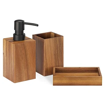 Abbildung von Navaris Badezimmer Set Holz 3 teilig Badzubehör aus Holz, (1 St)