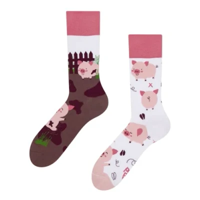 Abbildung von Dedoles Socken Unisex Damen Herren &amp; Kinder Baumwolle viele lustige Designs 1 Paar Geschenk links rechts verschieden, Farbe Rosa, Motiv Fröhliche Schweine, Gr. 35 38
