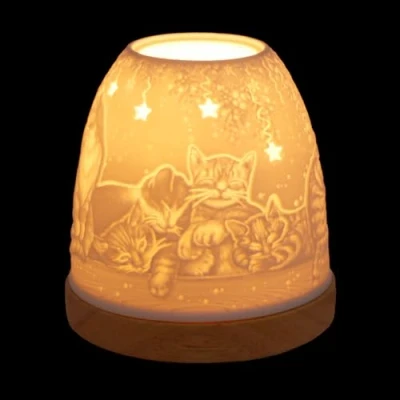 Abbildung von Hellmann Versand Mini Iglu Nr. 431 Katzen durchbr. Kerzenhalter Weiß Porzellan Glänzend 10 cm (Höhe/Breite/Durchmesser) Für Feierliche Anlässe
