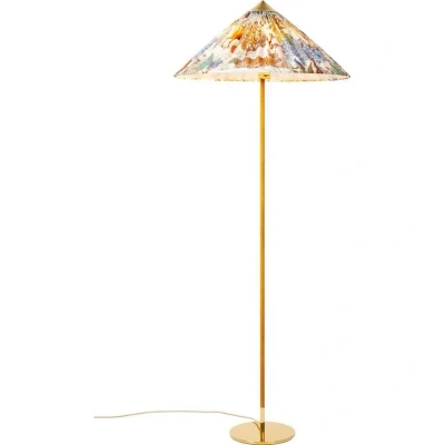 Abbildung von GUBI Stehlampe 9602, Messing/Rattan, Stoffschirm Pierre Frey