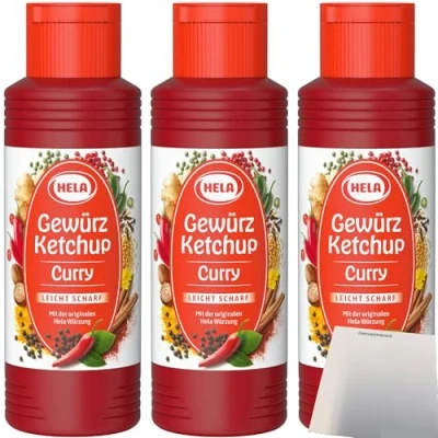 Abbildung von Hela Curry Gewürz Ketchup leicht scharf 3er Pack (3x300ml Flasche) + usy Block