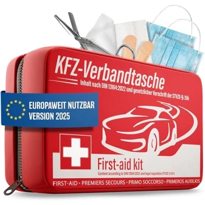 Abbildung von HELDENWERK KFZ Verbandstasche nach aktueller Norm 2025 Europaweit Nutzbar Erste Hilfe Set Auto Verbandskasten DIN 13164:2022 (StVO konform)