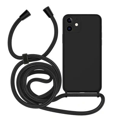 Abbildung von MyGadget Handykette für iPhone 12 Gummierte Handyhülle 3 Layer Struktur Schutzhülle mit Soft Inlay &amp; Hardcase Cover zum Umhängen Schwarz