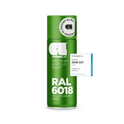 Abbildung von COSMOS LAC Acryllack Sprühdose in vielen RAL Farbtönen 400ml Spraydose perfekt für DIY, Upcycling und andere Lackierarbeiten geeignet (RAL 6018 gelbgrün)
