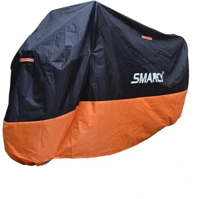 Abbildung von SMARCY Schutzhülle für Motorrad, Abdeckplane XXXL, Motorradunterstand den Außenbereich, Polyesterabdeckung Scooter, Schwarz Orange, 295 x 110 140 cm