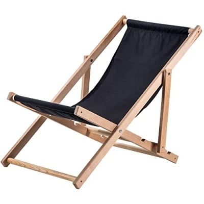 Abbildung von KADAX Liegestuhl, Strandstuhl aus Holz, Sonnenliege bis 120kg, Liege Buchenholz, Holzklappstühle, Strandliege, Klappliege für Strand, Holz Liegestuhl (Schwarz)
