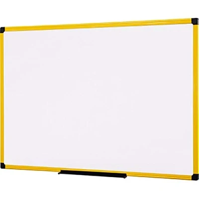 Abbildung von Bi Office Whiteboard Ultrabrite mit gelber Alurahmen und Stifteablage magnetisch, 120 x 90 cm
