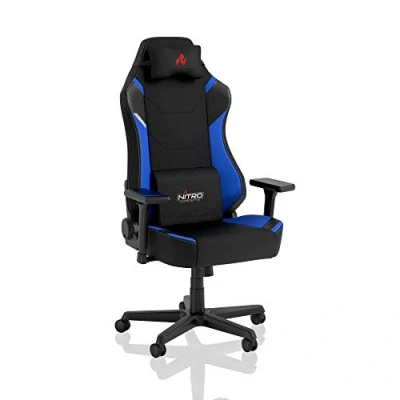 Abbildung von NITRO CONCEPTS X1000 Gaming Stuhl Bürostuhl Ergonomisch Schreibtischstuhl Drehstuhl mit Rollen Sessel Chair Pc Stoffbezug Belastbarkeit 135 Kilogramm Schwarz/Blau
