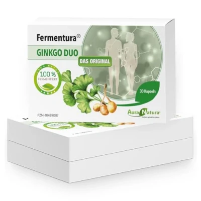 Abbildung von Aura Natura Fermentura Ginkgo Duo Biloba Kapseln, Hochdosiert Fermentierter Extrakt der Ginkgonuss und des Ginkgoblatts 3er Pack, 90 Kapseln Vegan