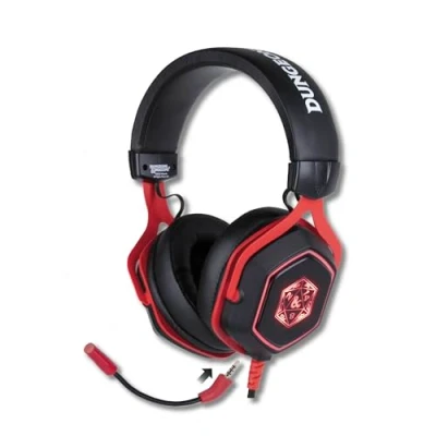 Abbildung von Konix Dungeons &amp; Dragons Kabelgebundenes Gaming Headset D20 für PC 50 mm Lautsprecher Mikrofon 2 m USB Kabel Hintergrundbeleuchtung Schwarz und Rot
