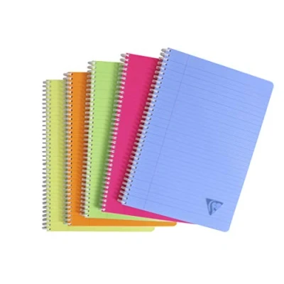 Abbildung von Clairefontaine 328146C Packung mit 5 Doppelspiralbücher Linicolor Fresh DIN A4, 90 Blatt 90g, liniert Rand, farbig sortiert, 1 Pack