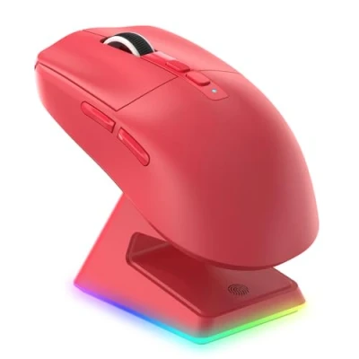 Abbildung von VGN Game Power Attack Shark X6 Superlight Kabellose Gaming Maus mit RGB Ladestation, 49g Ultraleicht Mouse, 26000DPI, PixArt PAW3395, 2.4G/BT/Kabelgebunden, Bis zu 200 Std.Akku, G502, PC/Mac, Rot