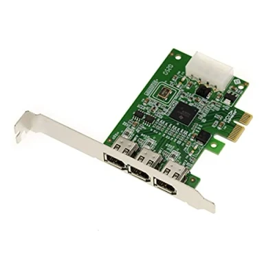 Abbildung von KALEA INFORMATIQUE PCIe x1 Karte mit 3 Firewire 400 Ieee1394a 6 Punkt Ports. Chipsatz TI XIO2213B.
