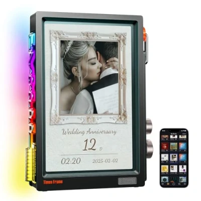Abbildung von Divoom Times Frame transparenter digitaler Bilderrahmen (10,1 Zoll) mit WLAN und 64 GB, IPS Display Schweb Effekt RGB Drehknopf, 400+ Zifferblätter, Widgets Pixel Art Community (schwarz)