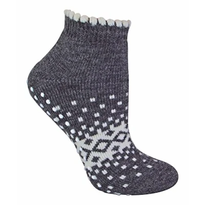 Abbildung von sock snob Damen Kurz Wollsocken Antirutsch Thermo Wolle Sneaker Socken mit ABS Rutschfest Noppen (37 42, Holzkohle)