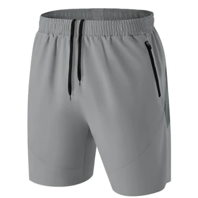 Abbildung von Herren Sport Shorts Kurze Hose Schnell Trocknend Sporthose Leicht mit Reißverschlusstasche(Hellgrau,EU 4XL/US 3XL)