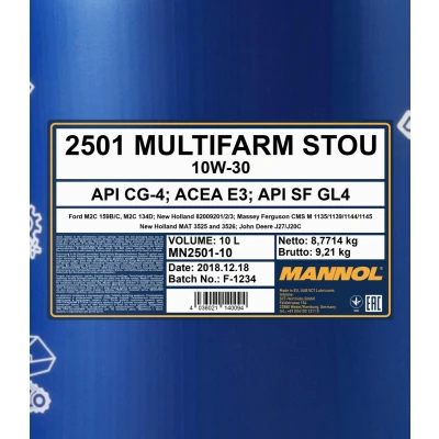 Abbildung von Mannol Multifarm STOU 10W 30 10l Motoröl MN2501 10 MERCEDES BENZ: W124 Limousine, Sprinter 3 T Pritsche/Fahrgestell, E Klasse Limousine