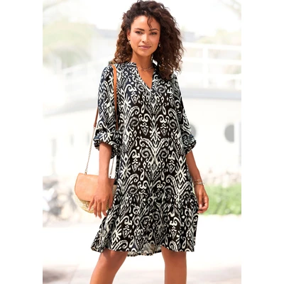 Abbildung von Vivance Longtunika, mit Volant am Saum, lockeres Blusenkleid im Boho Style, Strandkleid