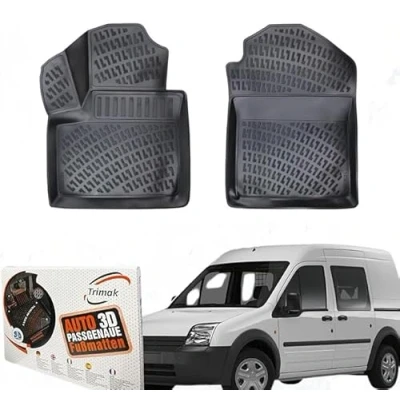Abbildung von Trimak Passgenau 3D Fussmatten Auto Kompatibel mit Ford Transit Connect 1 Gen 2003 2012 Zubehör 1. Reihe Gummimatten Autos TPE Allwetter Geruchlos rutschfest Vorne und Hinten Schwartz