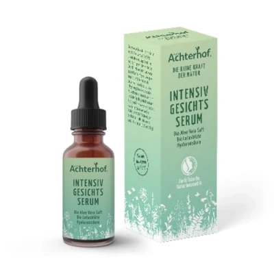 Abbildung von Intensiv Gesichtsserum 30ml mit Bio Aloe Vera Saft, Lotusblüte und Hyaluronsäure feuchtigkeitsspendend zertifizierte Naturkosmetik vom Achterhof