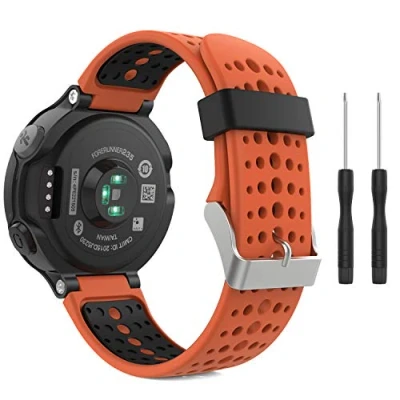 Abbildung von MoKo Armband Kompatibel mit Garmin Forerunner 235/235 Lite/220/230/620/630/735XT, Silikon Ersatz Uhrenarmband Einstellbar Sportarmband Wechselarmband, Orange/Schwarz