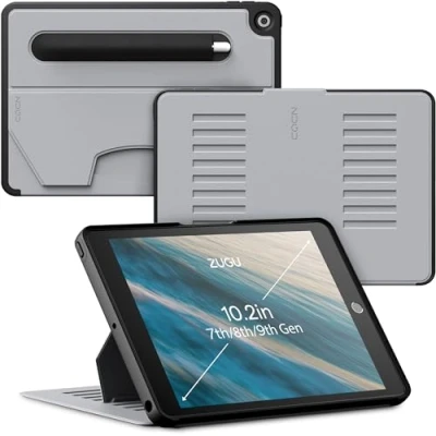 Abbildung von ZUGU iPad 10.2 Hülle 2021/2020 / 2019, schlanke Schutzhülle für die iPad9 iPad8 iPad7, 8 Winkel Ständer magnetisch, Stifthalter, Auto Sleep/Wake UP [ Arktisches Grau ]