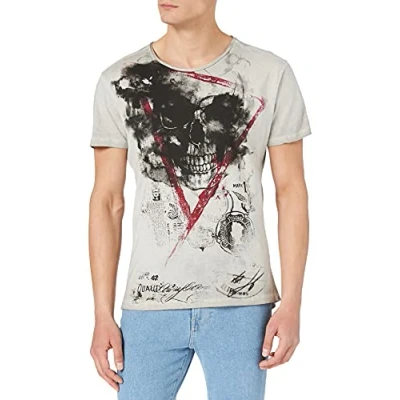 Abbildung von Key Largo T Shirt Hype Skull Print vintage Look MT00340 Rundhals Auschnitt bedruckt kurzarm slim fit