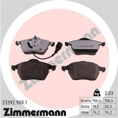 Abbildung von ZIMMERMANN 23392.900.1 Bremsbelagsatz inkl. Verschleißwarnkontakt Foto entspricht Lieferumfang VOLKSWAGEN: Golf 4 Schrägheck, Polo IV Schrägheck