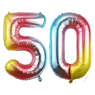 Abbildung von 50 Geburtstag Deko zahlen luftballon jahre Folienballon Regenbogen für 50. Geburtstagsdeko Männer Frauen Ballon Zahl zum fliegt mit Helium