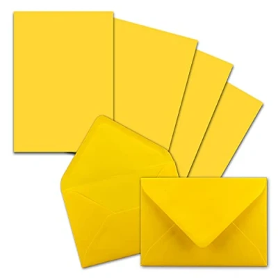 Abbildung von 25x Briefpapier Sets DIN A5 mit C6 Briefumschlägen Honiggelb Nassklebung (Gelb) mattes Schreibpapier Kuverts FarbenFroh by GUSTAV NEUSER