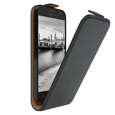 Abbildung von EAZY Case Hülle kompatibel mit Samsung Galaxy J3 (2017) Flip Cover zum Aufklappen, Handyhülle aufklappbar, Schutzhülle, Flipcover, Flipcase, Flipstyle vertikal klappbar, Kunstleder, Schwarz