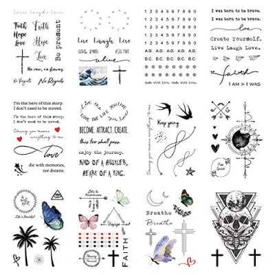 Abbildung von Everjoy Realistische Temporäre Tattoos 16 Blätter, inspirierende Zitate, Live Laugh Love, Faith, Hope, Breathe, Boho, Schmetterling, Herz, Kreuz, Infinity