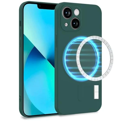 Abbildung von MyGadget Hülle für Apple iPhone 13 Mini [ kompatibel mit MagSafe ] Zweilagige Handyhülle Kameraschutz Cover Innenfutter &amp; Silikon außen Olive Grün