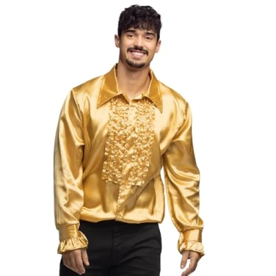 Abbildung von Boland T Shirt Schlagerstar Rüschenhemd gold 70er Jahre Hemd für die Extraportion Pomp in der Disco