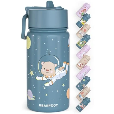Abbildung von BEARFOOT Trinkflasche Thermo Kinder Edelstahl Astro Bär blau, Thermosflasche, auslaufsicher, Edelstahl, Kinderflasche, BPA frei