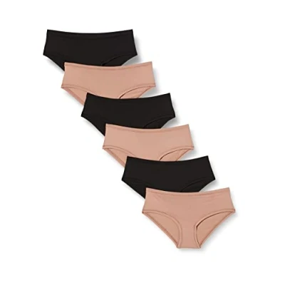 Abbildung von Amazon Essentials Damen Maxi Slip (in Übergröße erhältlich), 6er Pack, Schwarz/Staubige Perle, 6XL Große Größen