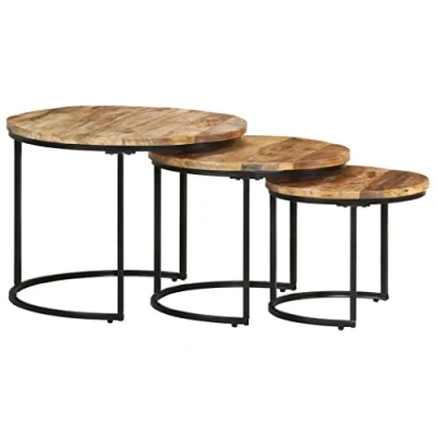 Abbildung von vidaXL Raues Mangoholz Satztisch 3 TLG. Couchtisch Beistelltisch Wohnzimmertisch Kaffeetisch Sofatisch Holztisch Teetisch Tisch Wohnzimmer