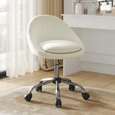 Abbildung von WOLTU Homeoffice Stuhl, Bürostuhl ergonomisch, Schminkstuhl drehbar, Drehstuhl mit Rollen, Schreibtischstuhl 150 kg belastbar, für Arbeitszimmer Schlafzimmer, Samt, Beige, BS167cm