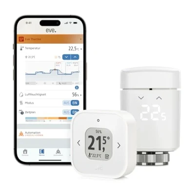 Abbildung von Eve Thermo Raumkomfort Set für Räume mit 1 Heizkörper, inkl. Control, Apple Home, Matter/Thread, benötigt TV 4K (2. Gen./3. Gen. 128 GB), HomePod Gen.) oder Mini