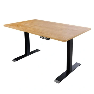 Abbildung von riess ambiente Schreibtisch OAK DESK 120cm natur schwarz · stufenlos höhenverstellbarer Bürotisch (Einzelartikel, 1 St), Tischplatte im Eiche Design Metallgestell inkl. Display &amp; 6 Knöpfe