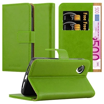Abbildung von Cadorabo Hülle kompatibel mit LG Google Nexus 5 aus Premium Kunst Leder Flip Klappbare Stoßfeste Magnetische [Standfunktion] [Kartenfächern] Cover für Tasche in Grün