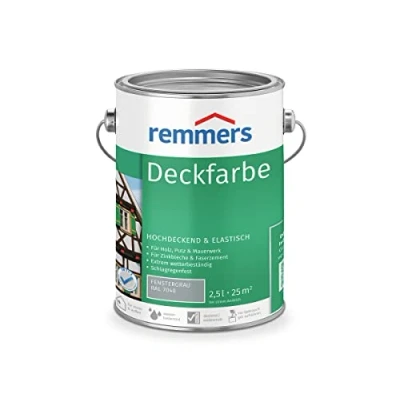 Abbildung von Remmers Deckfarbe fenstergrau (RAL 7040), 2,5 Liter, für innen und außen, Wetterschutzfarbe viele Untergründe, hochdeckend, wetterfest