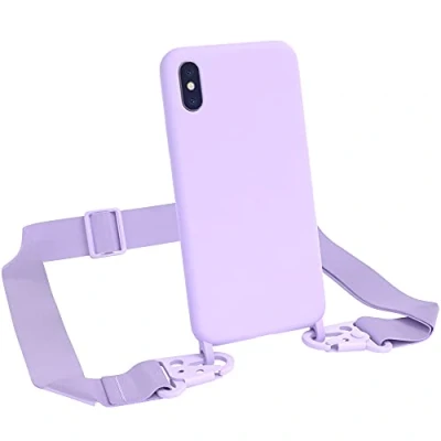 Abbildung von EAZY CASE Premium Silikon 2 in 1 Handykette kompatibel mit iPhone X/XS Handyhülle Umhängeband, Handykordel Silikonhülle, Hülle Band, Kette für Smartphone, Lavendel Lila