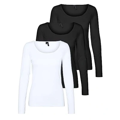 Abbildung von VERO MODA Damen VMMAXI My LS Soft UNECK NOOS 3 Pack, Black/Black &amp; Bright White, S