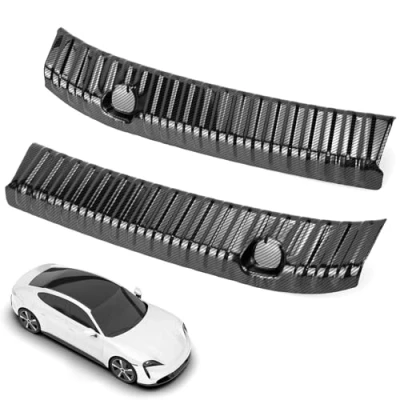 Abbildung von QWORK® 2 Teilig Edelstahl Schutzblende für Kofferraum Ladekante, Stoßstangenschutz Zubehör in Schwarz, Kompatibel mit Tesla Model Y