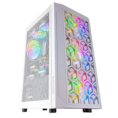 Abbildung von Mars Gaming MCMESHW Weiß, PC Gehäuse, Micro ATX, Total Mesh Design, 3xLüfter FRGB