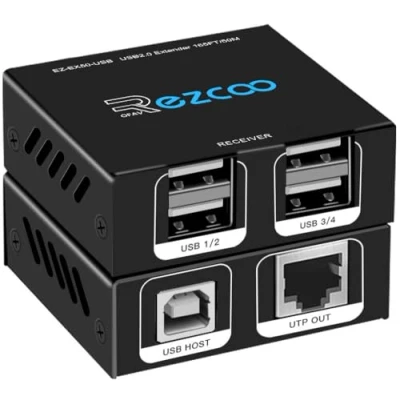 Abbildung von USB Extender 165ft 4 Port 2.0 HUB von Ethernet Cat5e Cat6 RJ45 LAN Erweiterung, Zwei Webcams Arbeiten synchron, unterstützen Windows, MacOS, Android, Linux, kein Treiber, EX50USB
