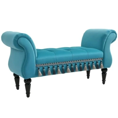 Abbildung von Luxus Sitzbank Polsterbank Hockerbank Polyester Kautschuk Schaumstoff Blau 117 x 40 58 cm